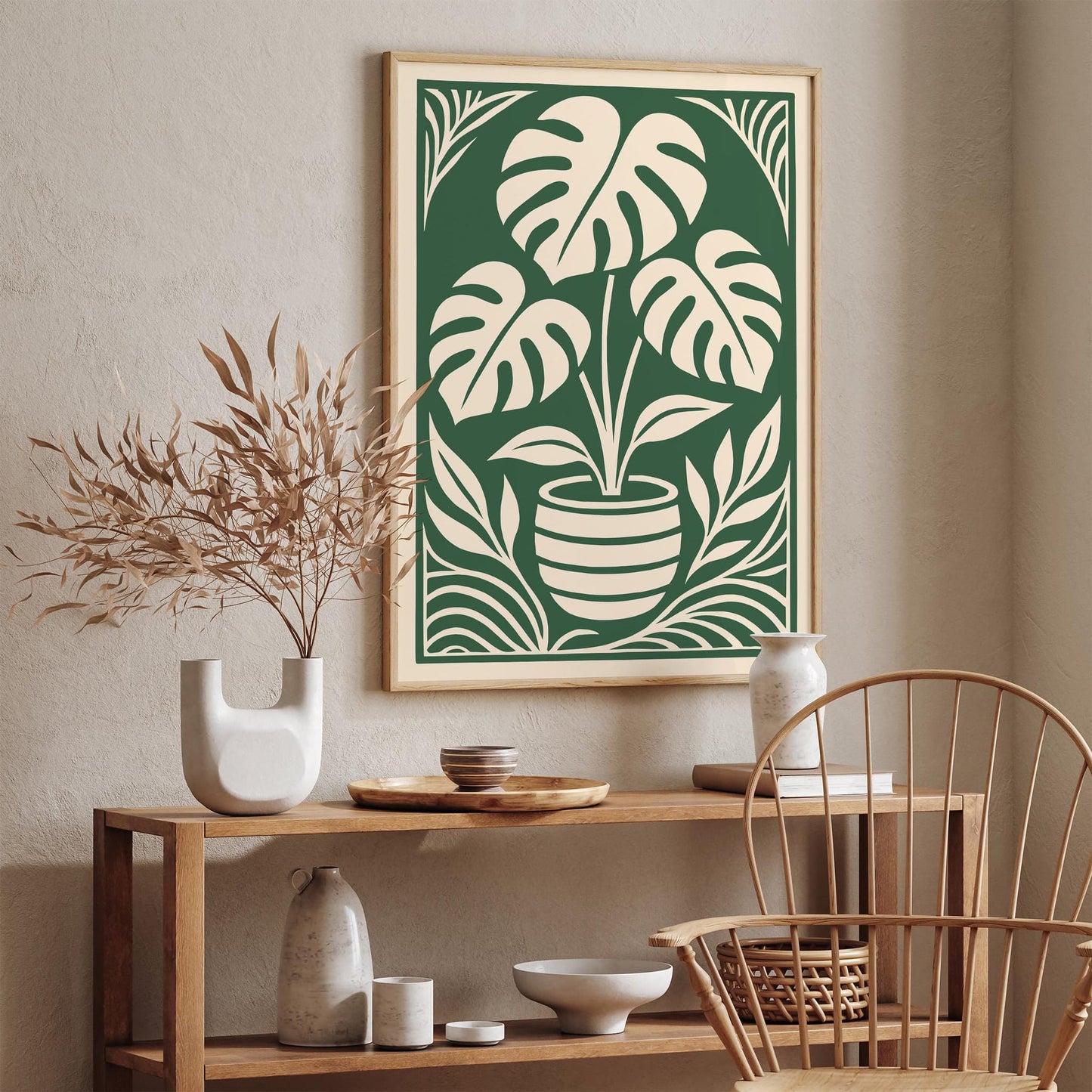 Monstera Plant in Art Deco Style - Green Plant Poster