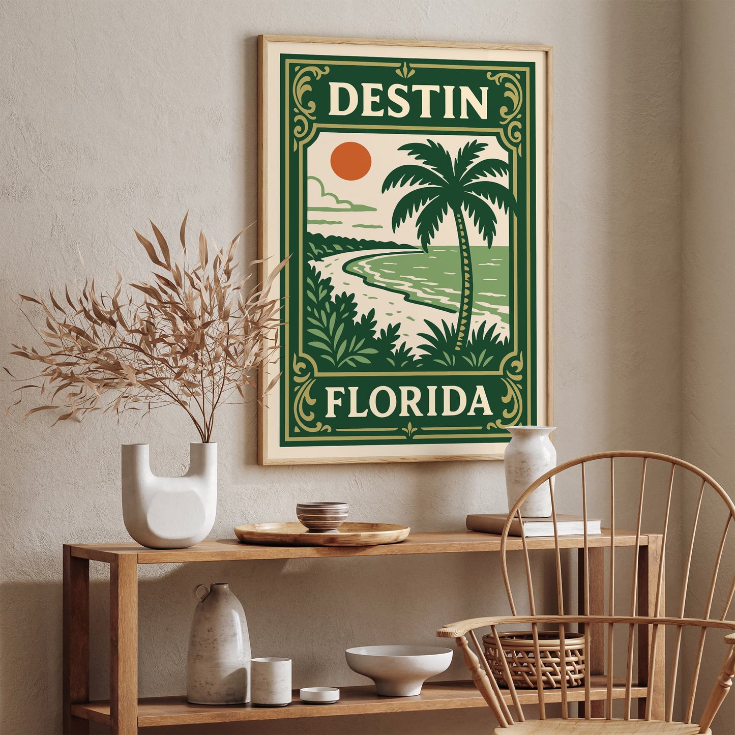 Destin Florida Beach Landscape Poster – Green Tones