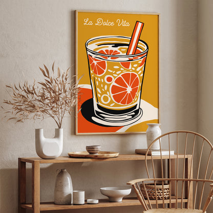 Vibrant Yellow Italian La Dolce Vita Kitchen Wall Art