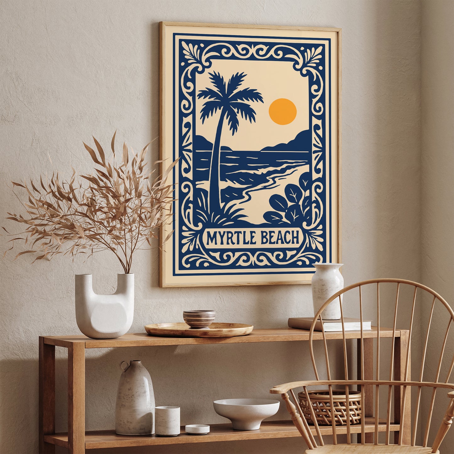 Myrtle Beach Poster - Blue Tropical Landscape Art Print