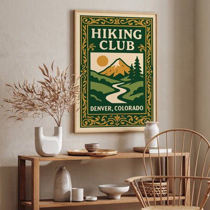 Hiking Club Denver Colorado Green Poster