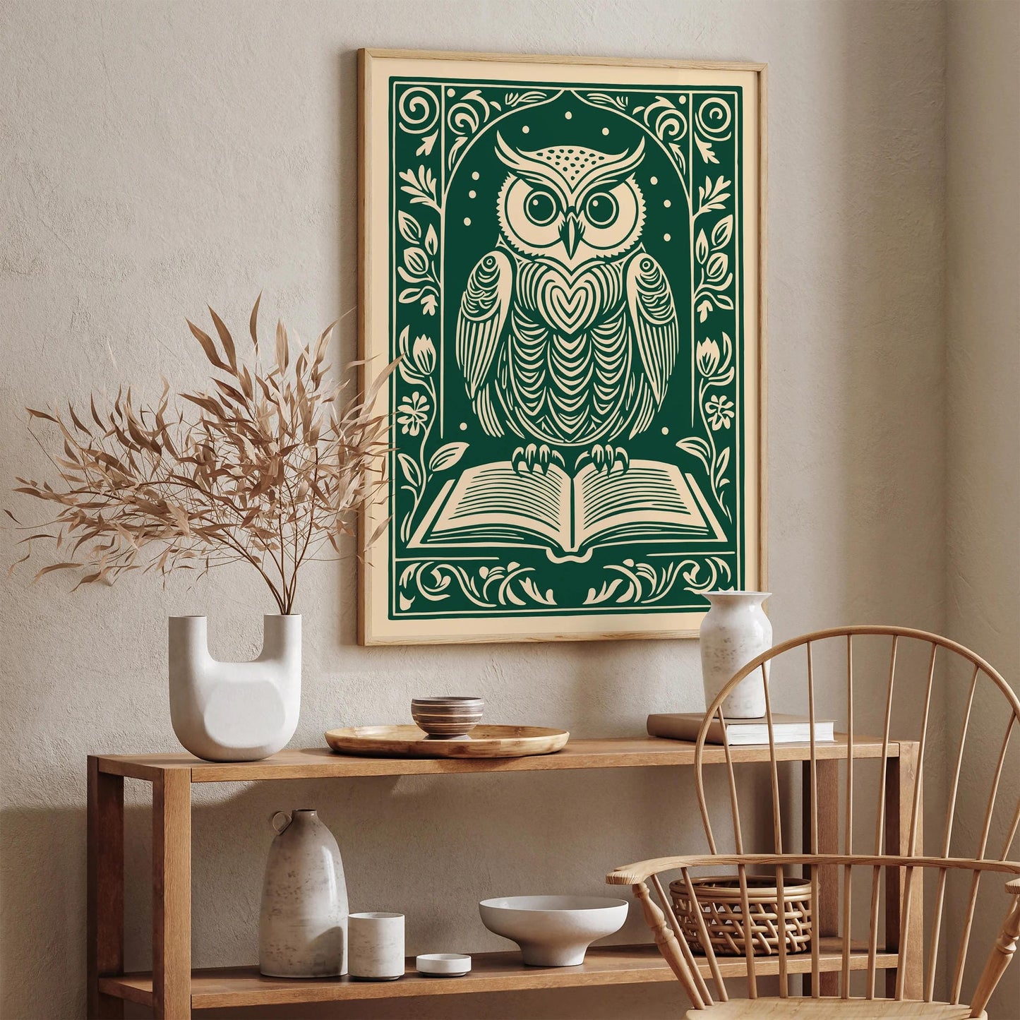 Retro Owl Poster – Green Book Lovers Club Wall Art