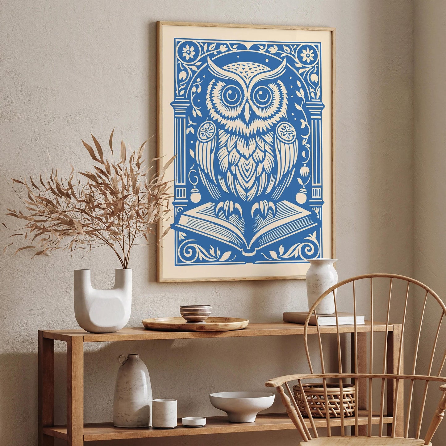 Baby Blue Victorian Owl Print, Owl with Book Wall Art