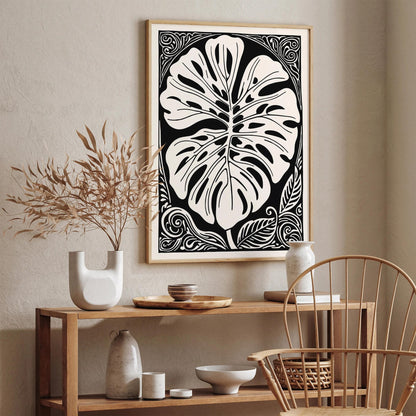 Black and White Rococo Monstera Leaf Poster