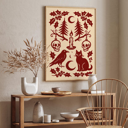 Gothmas Poster - Burgundy Gothic Christmas Wall Art