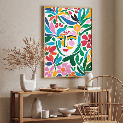 Girl in Flowers Colorful Painting Art Print