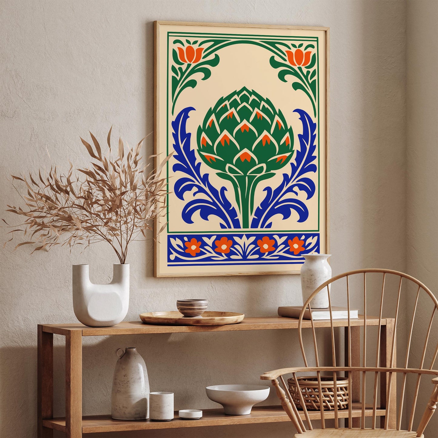 Folk Illustration of Artichoke Poster Print