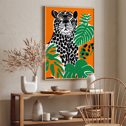 Jungle Panther Blue and Orange Poster