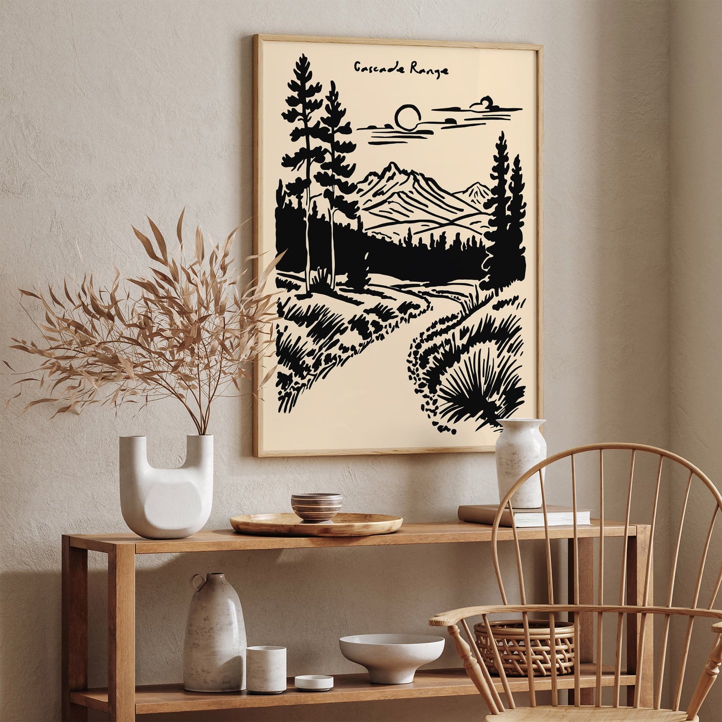 Mount Rainier Poster - Black Ink Landscape Print