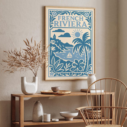 French Riviera Poster - Icy Blue Coastal Wall Art
