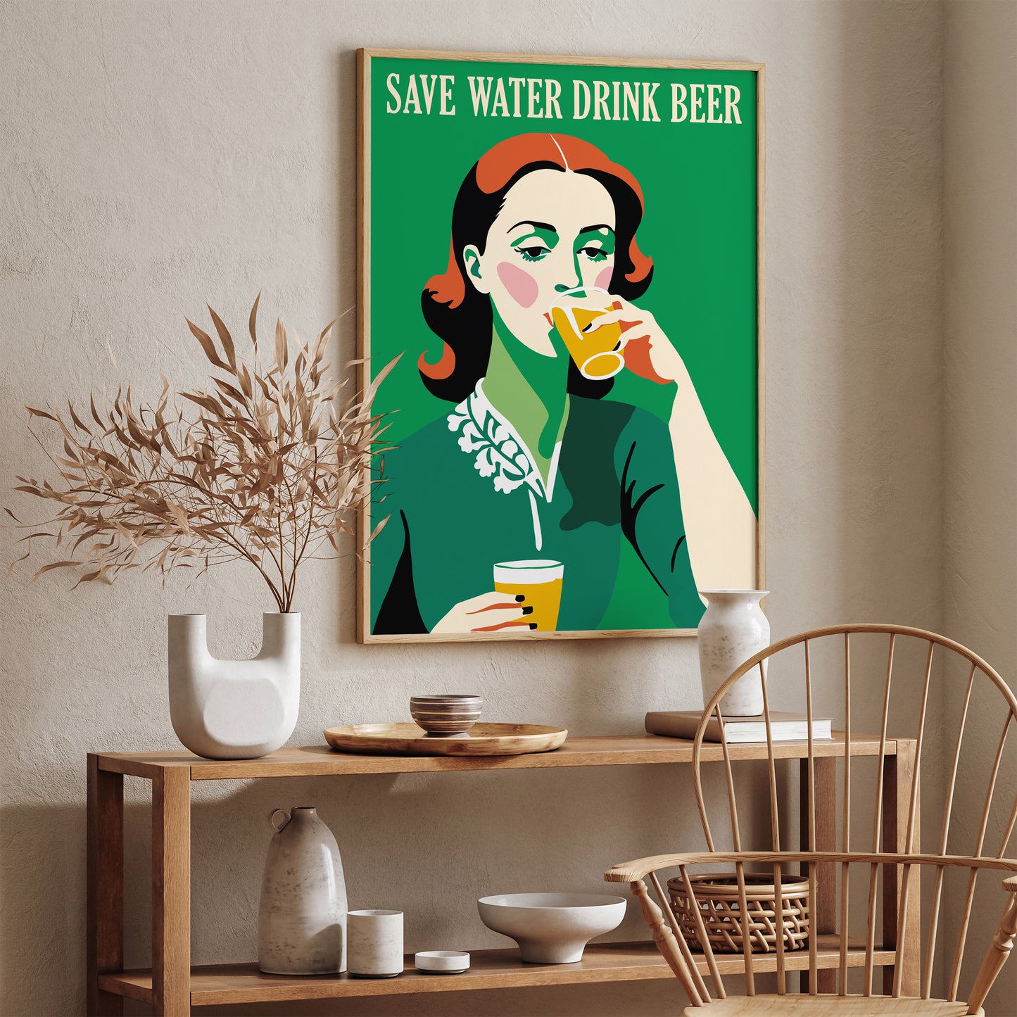 Save Water Drink Beer Retro Poster