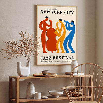New York City Jazz Festival Poster - Retro Music Wall Art Print