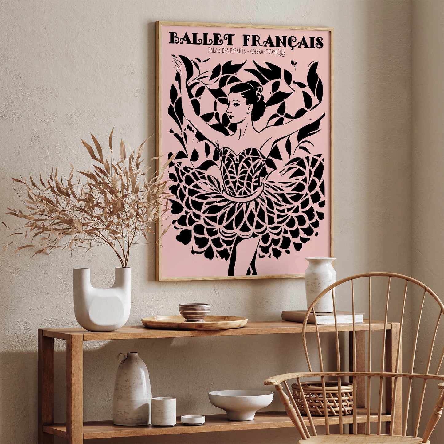 French Ballet Pink and Black Ballerina Wall Art