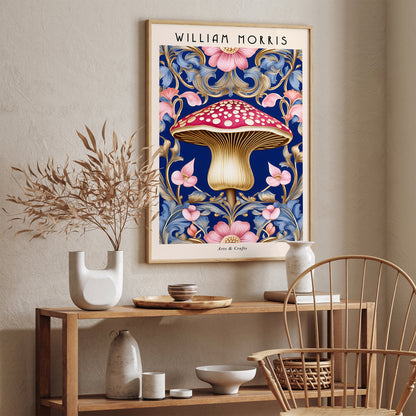 William Morris Blue Mushroom Poster