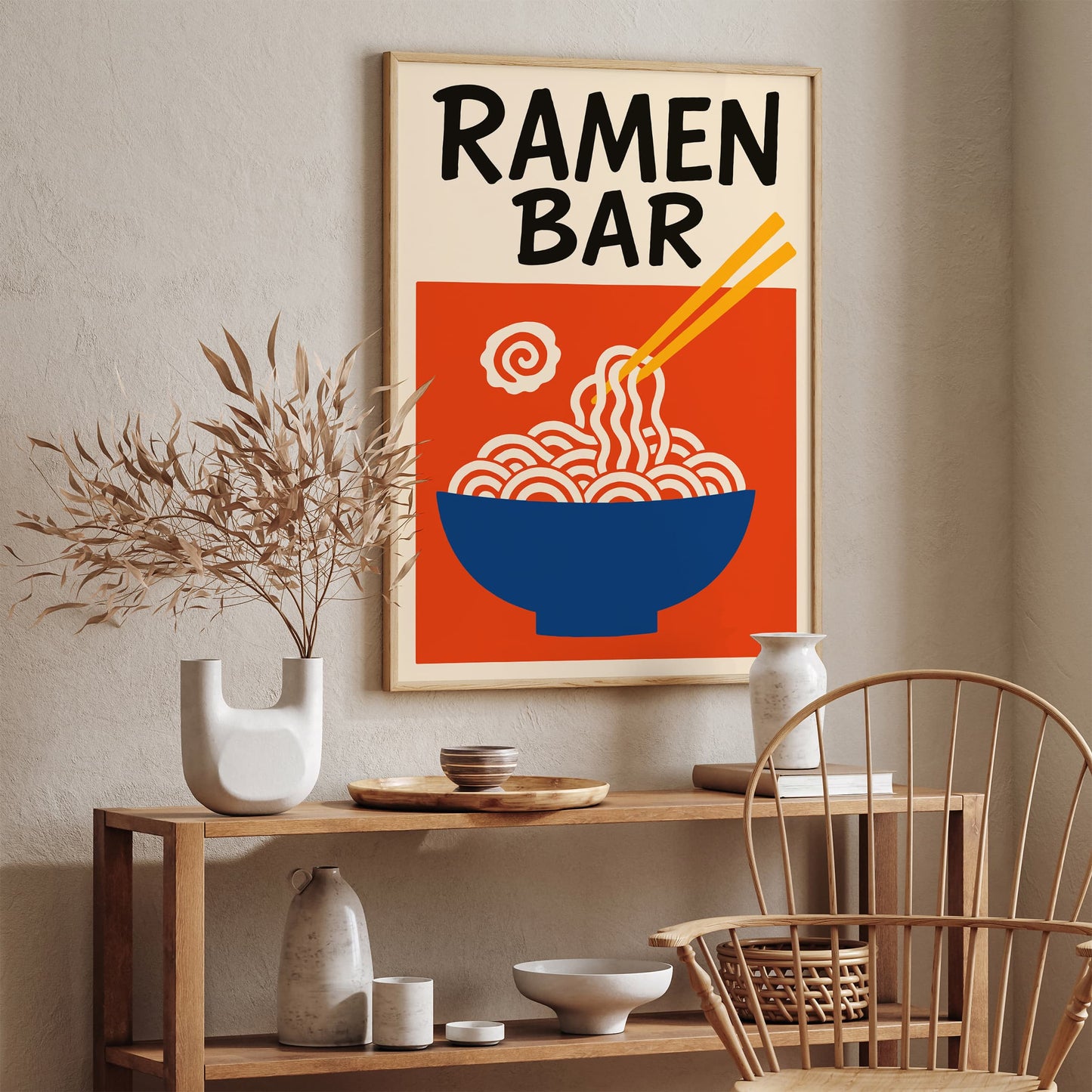 Ramen Bar Red Blue Modern Japanese Food Poster