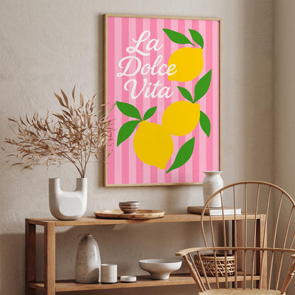 La Dolce Vita Poster - PInk Striped Pattern