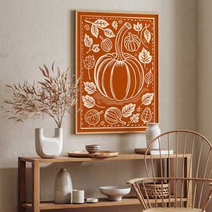 Burnt Orange Pumpkin Linocut Poster