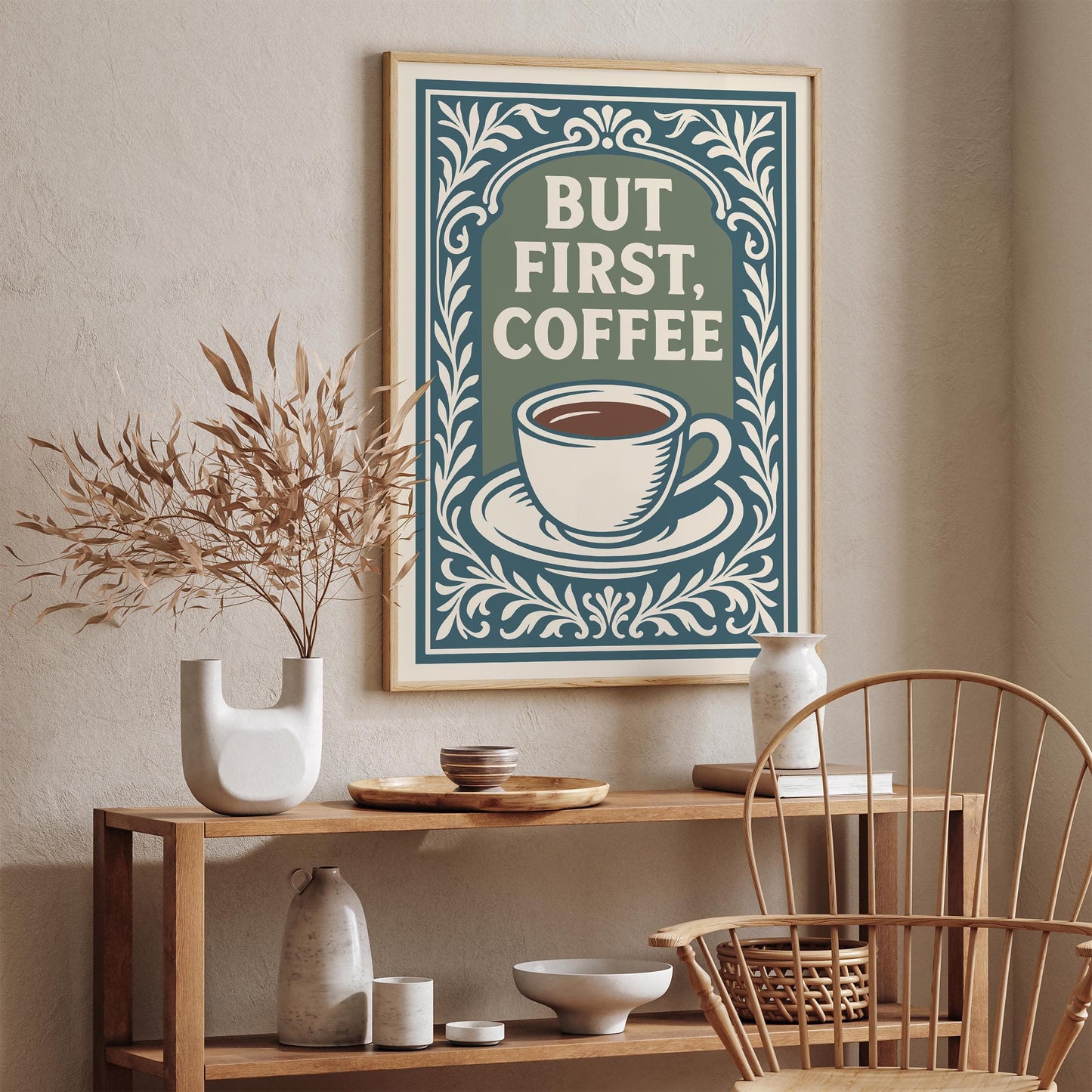 But First Coffee Poster - Quote Rococo Style Kitchen Wall Art Decor