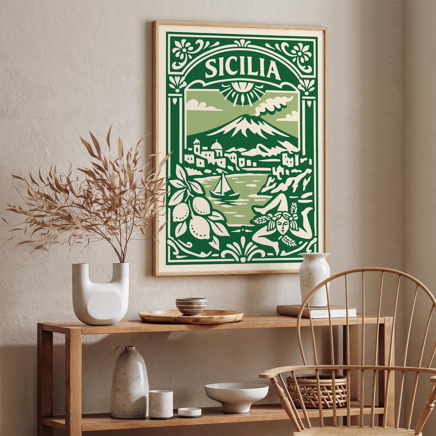 Sicilia Italy Poster - Green Italian Landscape Wall Art