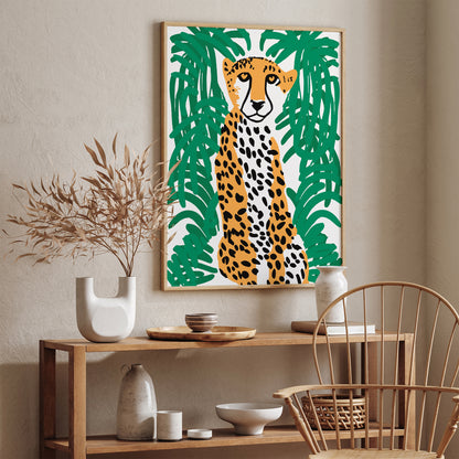 Jungle Cat Retro Wall Art Print