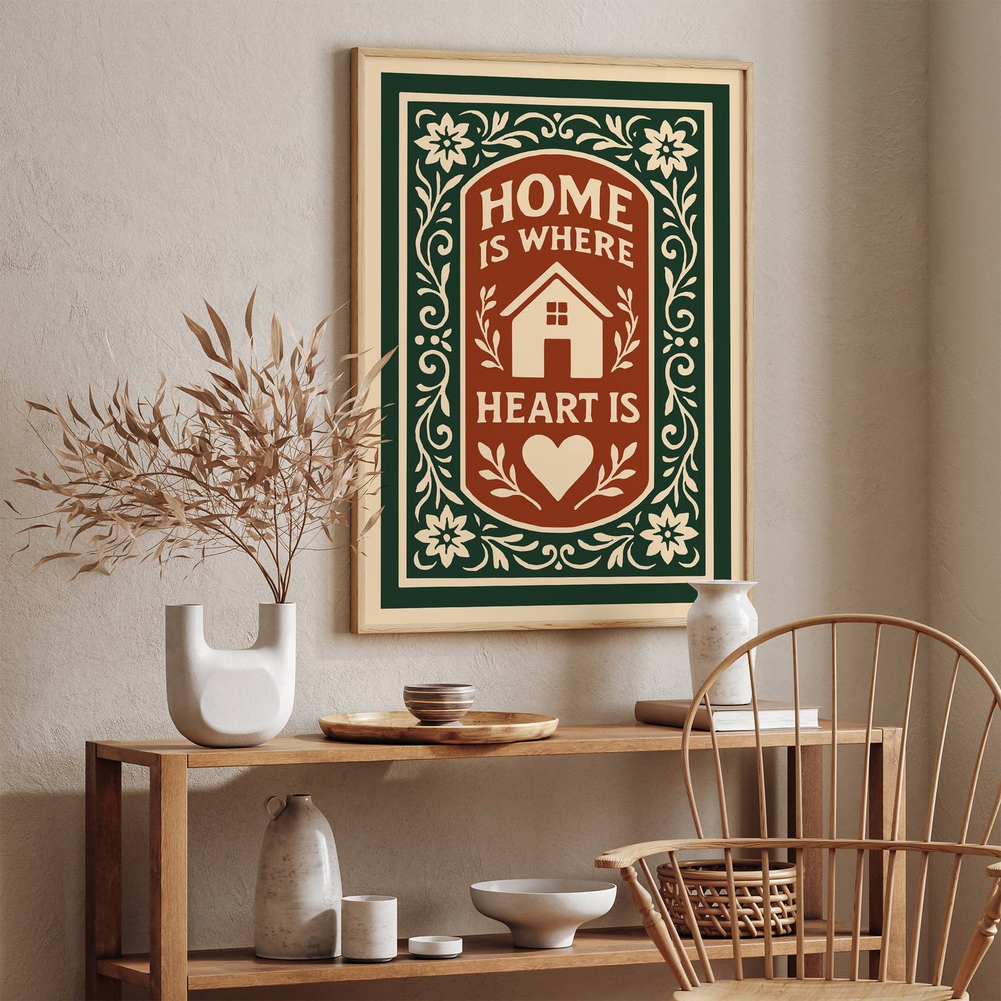 Home is Where Heart Is Poster - Cozy Wall Art Decor in Rococo Style