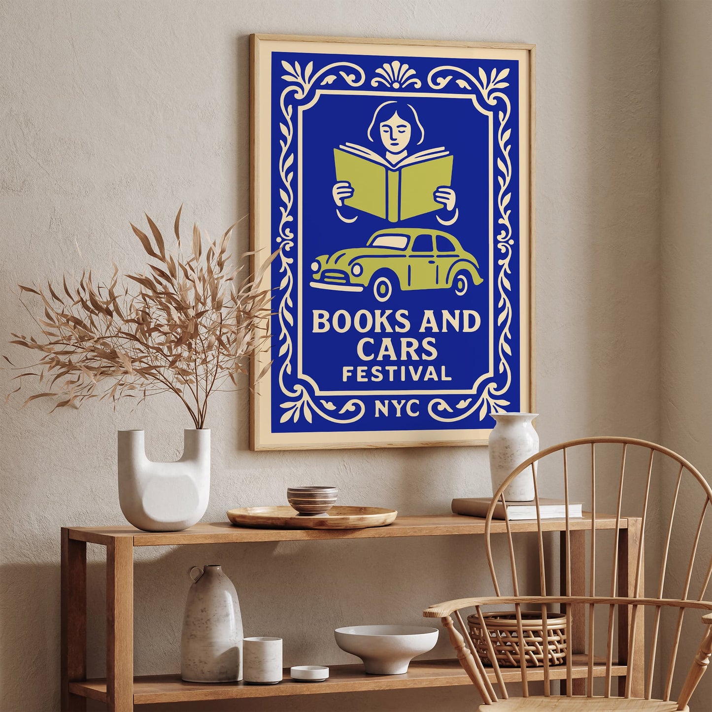 Books and Cars Festival Blue Poster