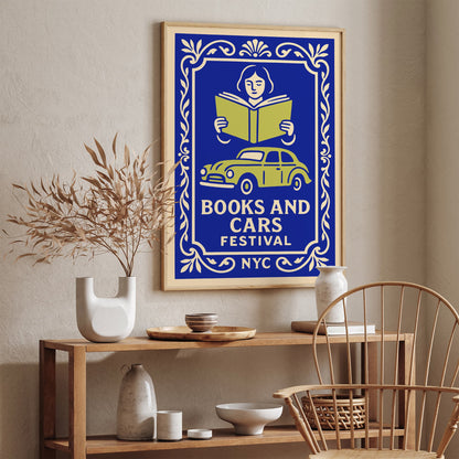 Books and Cars Festival Blue Poster