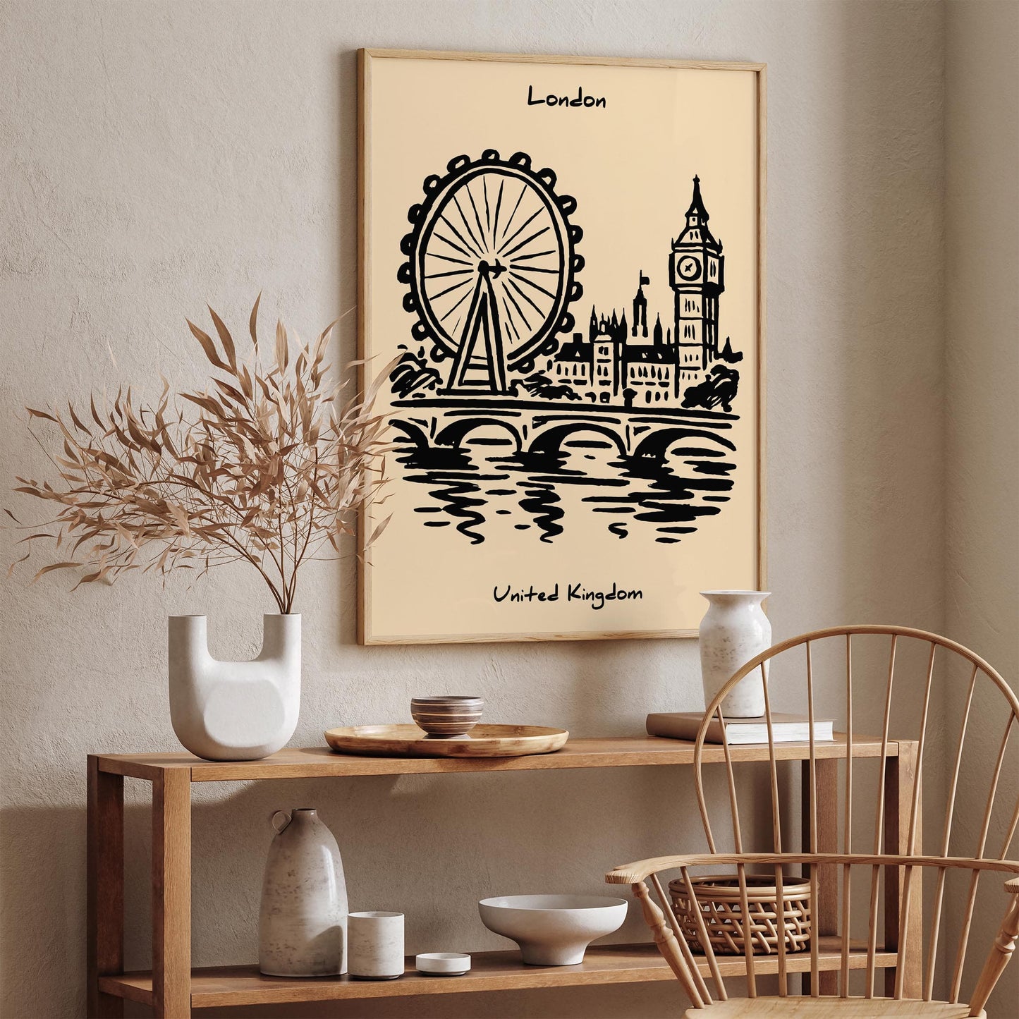 London United Kingdom - Black Ink Cityscape Wall Art Print