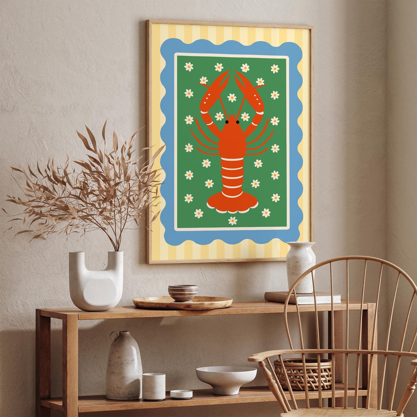 Retro Lobster Wall Art Print - Coastal Nautical Decor