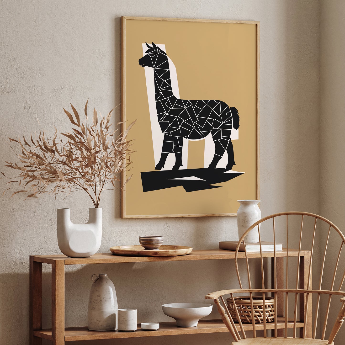 Beige Minimalist LLama Wall Art