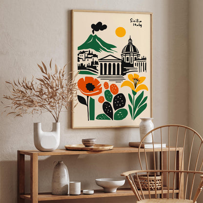 Sicilia Italy Travel Poster – Modern Italian Wall Art Print