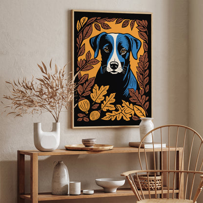 Dog in Fall Leaves Art Print