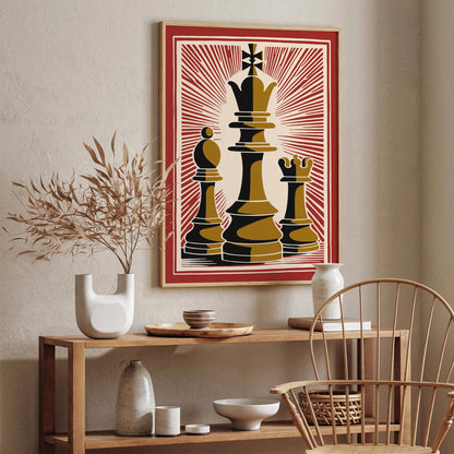 Chess Pieces Retro Red Poster - Vintage Style Wall Art