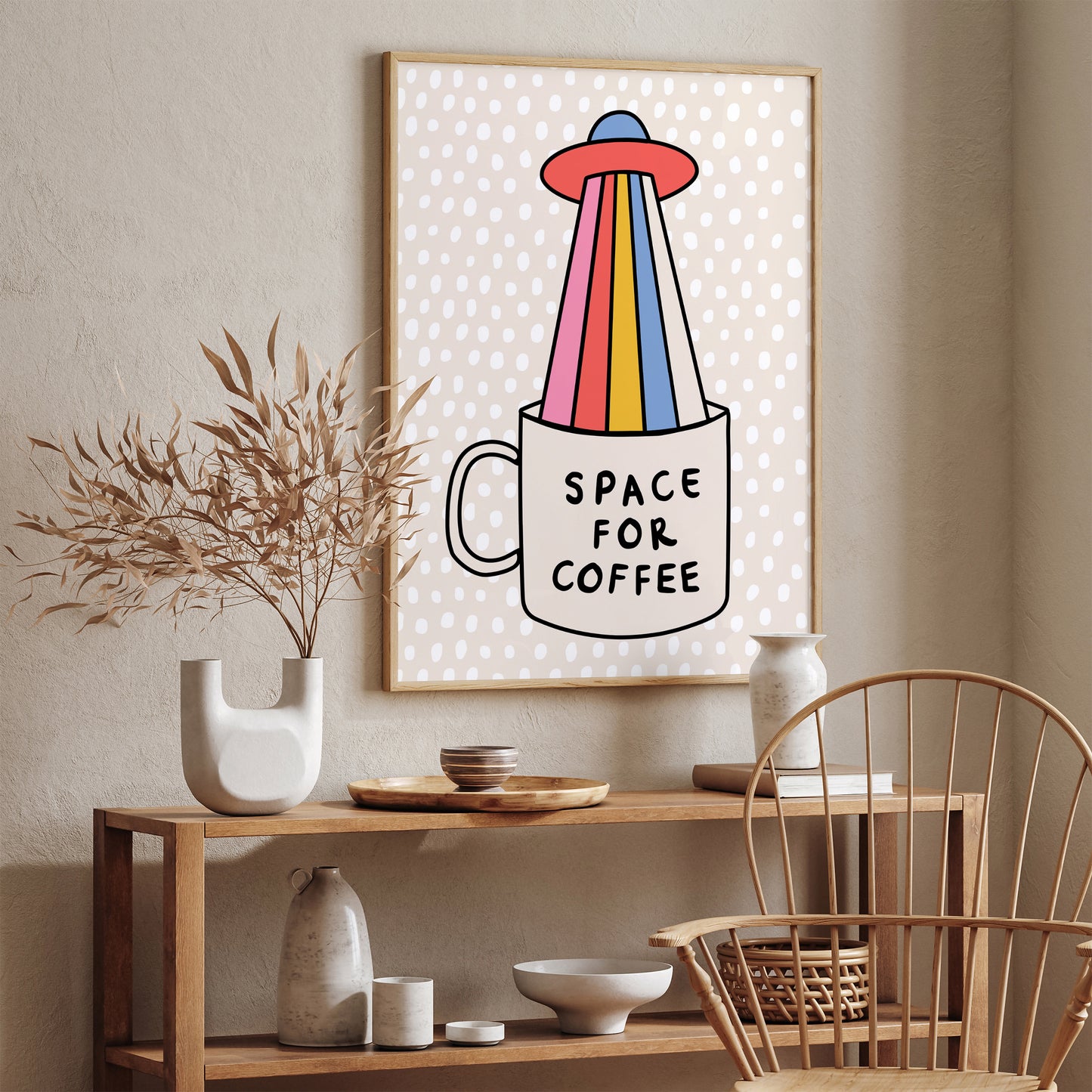 Space For Coffee Quirky UFO Poster