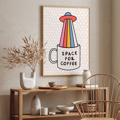 Space For Coffee Quirky UFO Poster