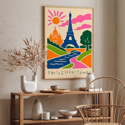 Paris Eiffel Tower Poster - Colorful Cute Wall Art