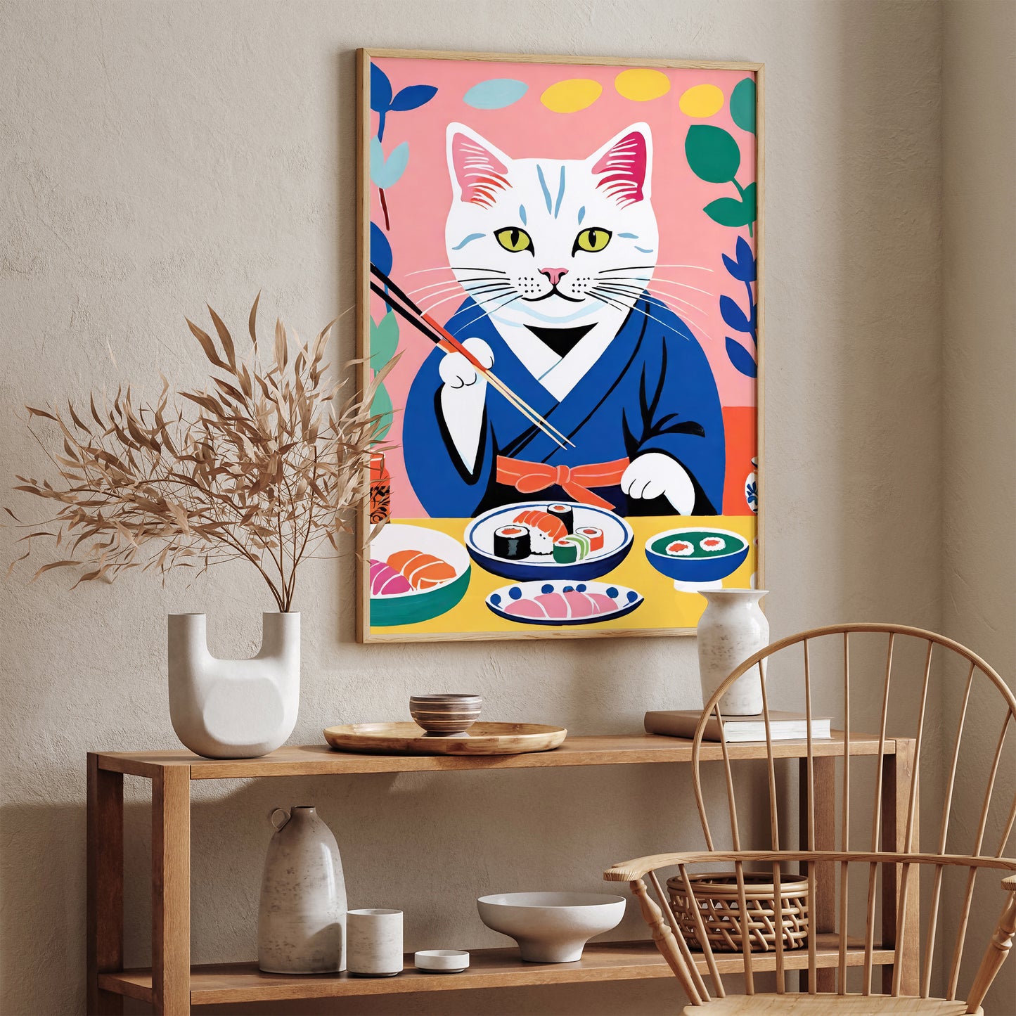 Cat Sushi Master Art Print 2024