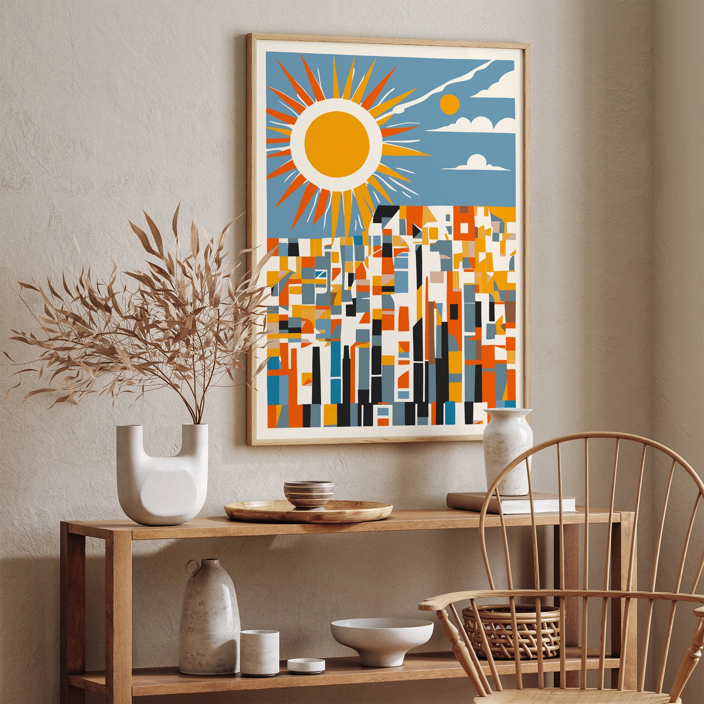 Mid-Century Modern Sun Collage Poster