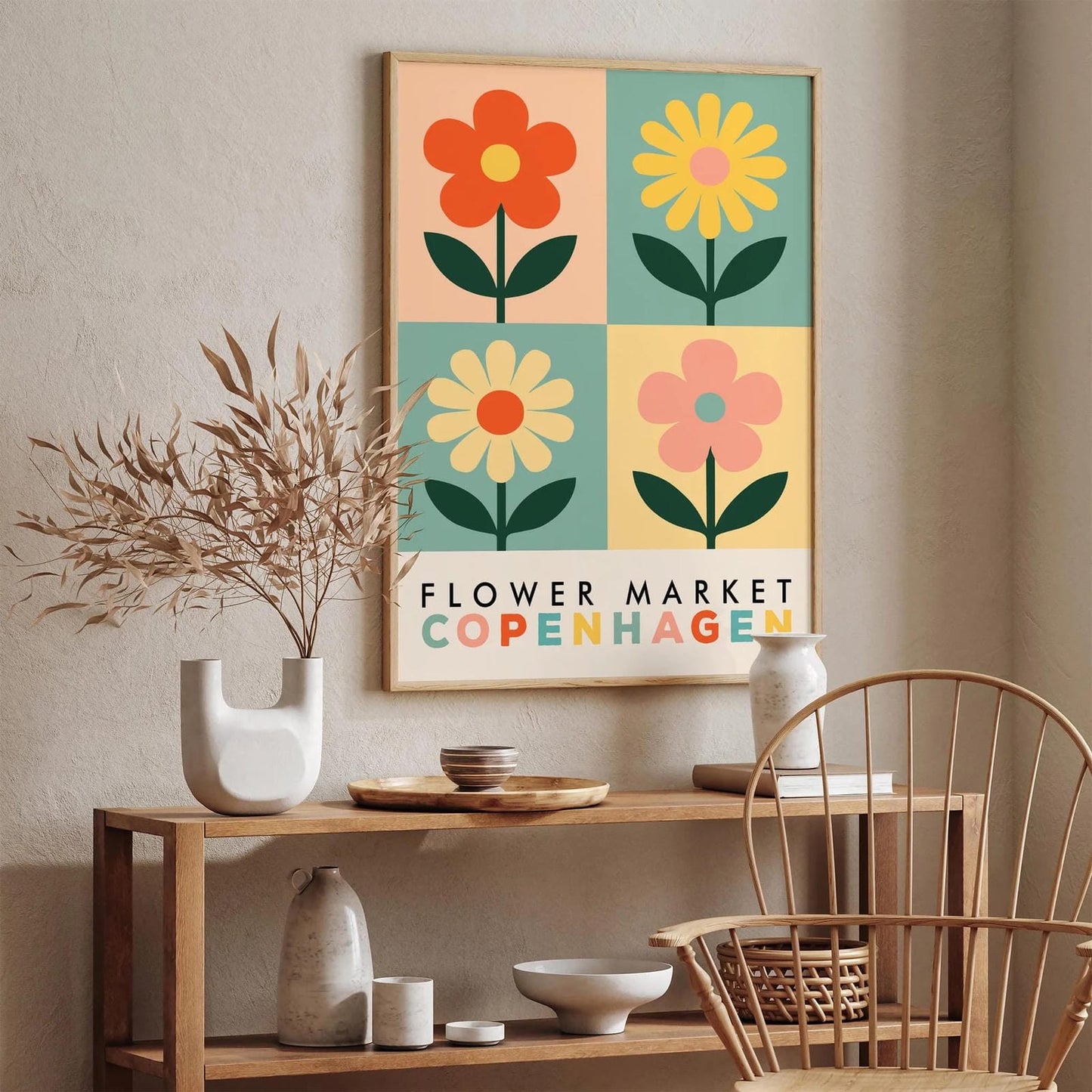 Copenhagen Flower Market - Colorful Retro Floral Art Print