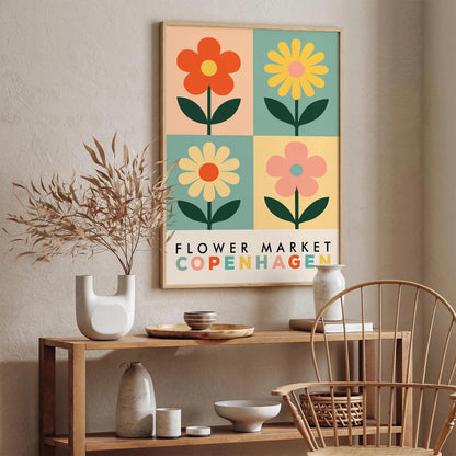 Copenhagen Flower Market - Colorful Retro Floral Art Print