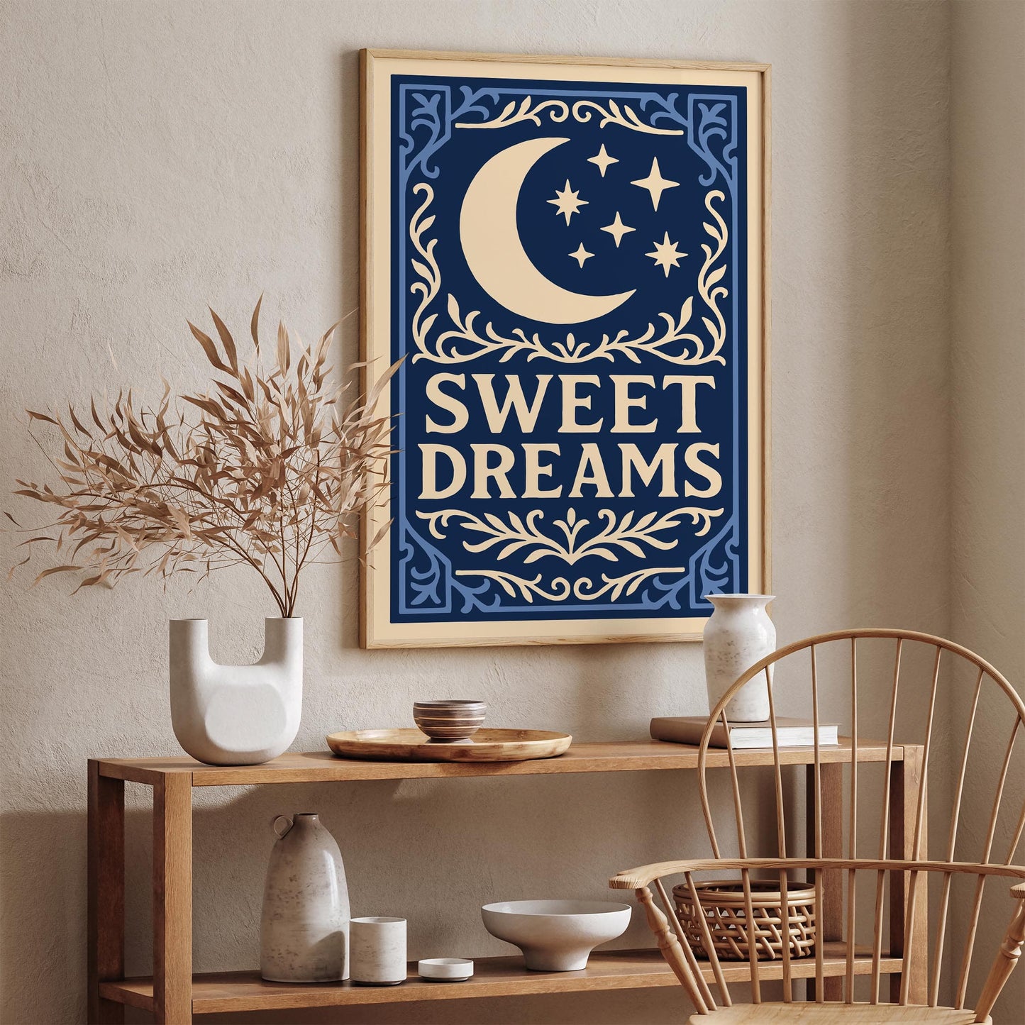 Sweet Dreams Poster - Moon and Stars Rococo Art Print