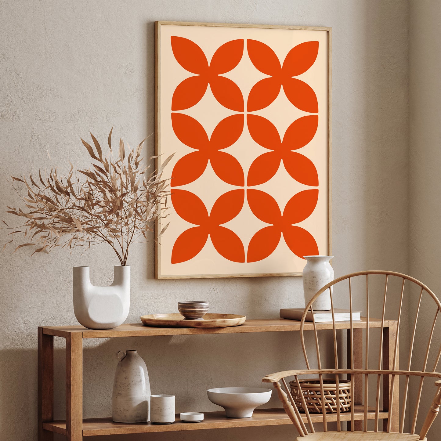 Retro Vibrant Red Abstract Shape Poster