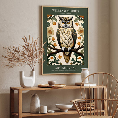 Art Nouveau Green Owl Morris Poster