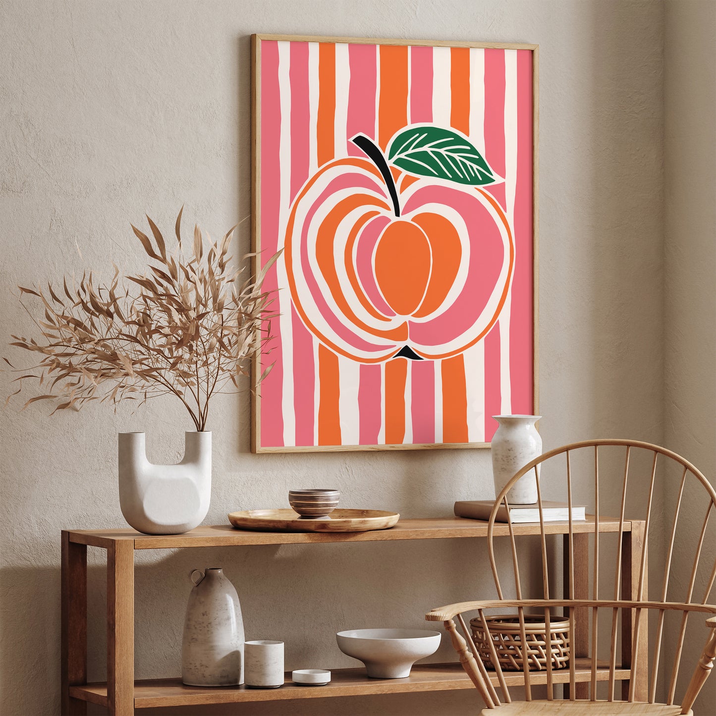 Retro Pink Apple Kitchen Art Print