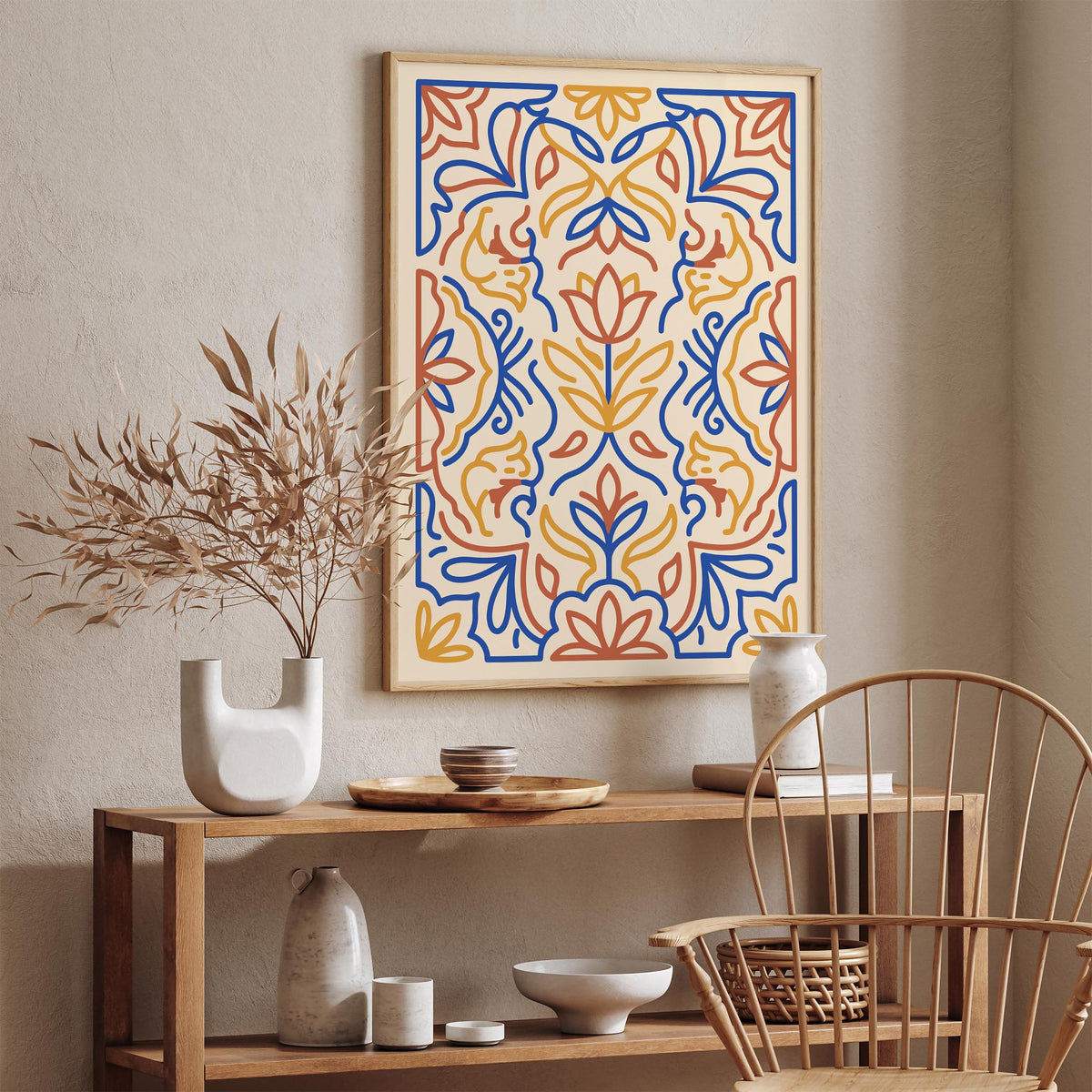 Mexican Talavera Floral Abstract Art Poster