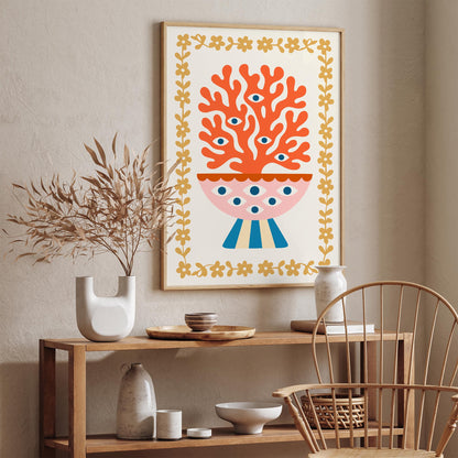 Abstract Floral Vase with Eyes Poster