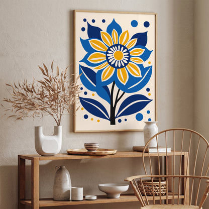 Blue Flowers Mid Century Modern Art Print