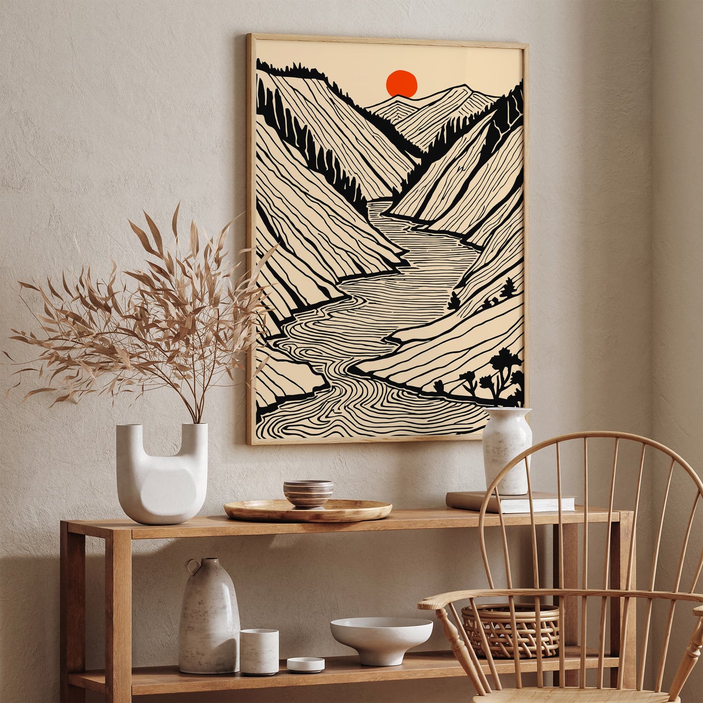 Black Line Art Landscape Poster