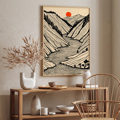 Black Line Art Landscape Poster