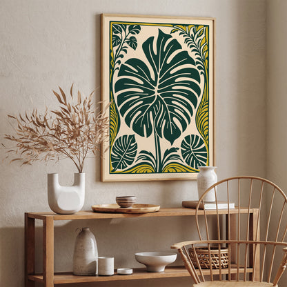 Green Big Rococo Monstera Leaf Poster